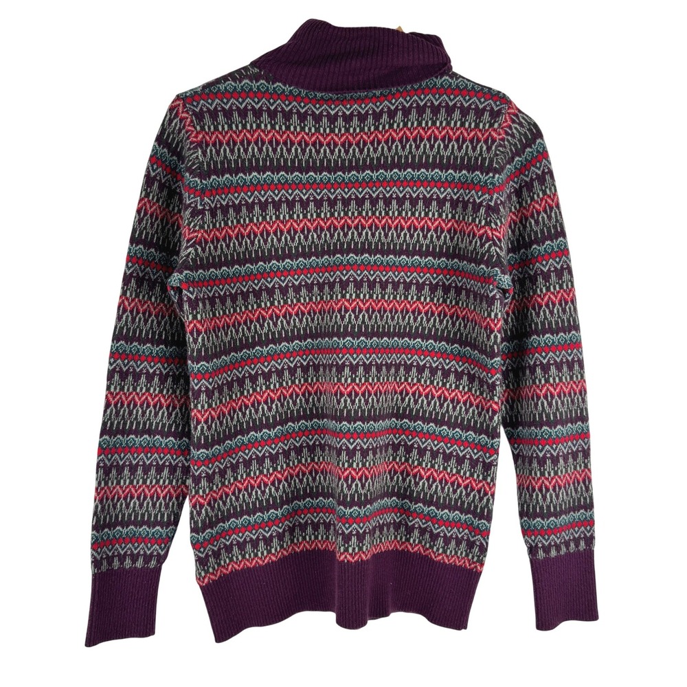 LL Bean Womens Purple Fair Isle Turtleneck Sweater Size M Regular Knit Pullover